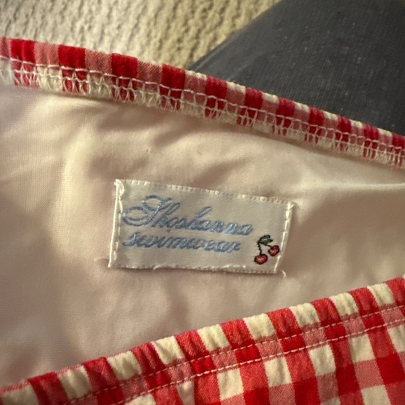 Shoshanna Swimwear Red Gingham Bikini Retro Cherry Logo sz L - Picture 4 of 5